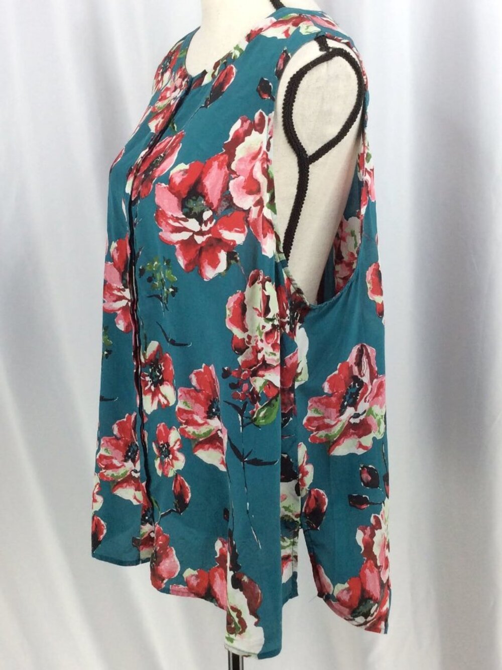 Lucky Brand 100% Silk Floral Tunic Tank Top Women's Plus Size 2X Teal High Neck - Picture 4 of 8